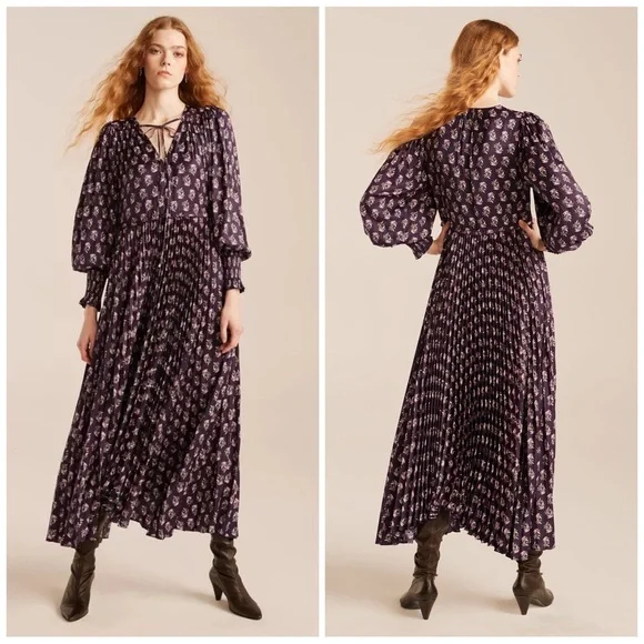 NWT Rebecca Taylor Zia Fleur Pleated Maxi Dress - Picture 5 of 16